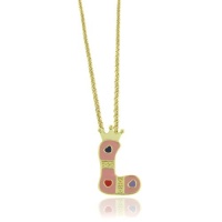 Lily Nily 18K Gold Overlay Pink Enamel Children's Initial Pendant L Lily Nily 18K Gold Overlay Pink Enamel Children's Initial Pendant L
