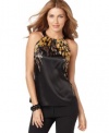 T Tahari Dawn Blouse Black and Gold Sleeveless