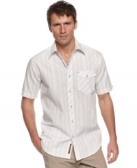 This classic panel button-front shirt from Cubavera is full of breezy style for your warm-weather days. (Clearance)