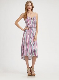 Vibrant chevron stripes converge on this feminine shift styled with a chic high-low hem.Adjustable spaghetti strapsScoopneckButton-front keyholeBlouson bodiceElastic waistAbout 28 from natural waist85% rayon/15% flaxDry cleanMade in USAModel shown is 5'9 (175cm) wearing US size Small. Vibrant chevron stripes converge on this feminine shift styled with a chic high-low hem.Adjustable spaghetti strapsScoopneckButton-front keyholeBlouson bodiceElastic waistAbout 28 from natural waist85% rayon/15% flaxDry cleanMade in USAModel shown is 5'9 (175cm) wearing US size Small.