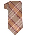 Pop in some plaid with this neutral-hued skinny tie from Perry Ellis.