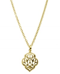A multicultural infusion. This stunning pendant from T Tahari's Essentials Collection features an intricate filigree pattern crafted from gold tone mixed metal. Base metal is nickel-free for sensitive skin. Approximate length: 18 inches + 3-inch extender. Approximate drop: 1-1/2 inches. A multicultural infusion. This stunning pendant from T Tahari's Essentials Collection features an intricate filigree pattern crafted from gold tone mixed metal. Base metal is nickel-free for sensitive skin. Approximate length: 18 inches + 3-inch extender. Approximate drop: 1-1/2 inches.