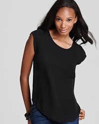 A building block for your wardrobe, this silk Joie top features short flutter sleeves and a small patch pocket.