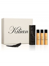 An inspiration from the Marshmallow. A pure sensual treat. A travel spray for men and women. A magnetic object, literally. A monolith engraved with the Achilles' shield, signature of L'Oeuvre noire collection. As always, the travel spray is refillable, to travel with your favorite Kilian fragrance. Set of four 0.25 oz. sprays. 