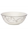 A fluid contemporary pattern with subtle shimmer dances along the edging of this serving bowl. As a stylish accent for entertaining or a simple way to spruce up an everyday meal, the Voila collection always looks right.