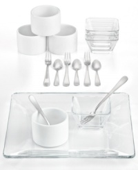 Try a little bit of everything. Tiny forks, spoons and bowls present a delicious assortment of your favorite appetizers or desserts in chic restaurant style. Try a little bit of everything. Tiny forks, spoons and bowls present a delicious assortment of your favorite appetizers or desserts in chic restaurant style.