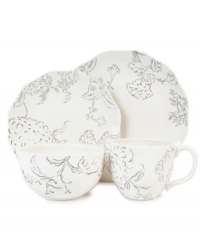 Pretty and understated, this Hydrangea place setting combines engraved florals in black and white with dainty ruffled accents. Mix and match with the rest of the Edie Rose by Rachel Bilson dinnerware collection for an impressively put-together table. Pretty and understated, this Hydrangea place setting combines engraved florals in black and white with dainty ruffled accents. Mix and match with the rest of the Edie Rose by Rachel Bilson dinnerware collection for an impressively put-together table.