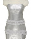 RAMPAGE Strapless Sequin & Ruffle Mini Dress [42094640955], SILVER, LARGE