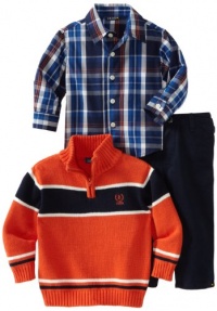 Izod Kids Baby-boys Infant Stripe 1/4 Zip Sweater With Plaid Woven Shirt and Pant, Orange, 12 Months Izod Kids Baby-boys Infant Stripe 1/4 Zip Sweater With Plaid Woven Shirt and Pant, Orange, 12 Months