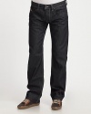 Dark indigo rinsed denim, in a straight-leg fit that transitions easily from weekday to weekend wear.Five pocket styleButton flyInseam, about 34CottonMachine washImported