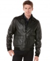 Look sleek all season long in this handsome faux leather bomber by Perry Ellis.