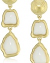 T Tahari Parisian Chic White and Gold Double Drop Clip Earrings