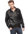 Ride on the edge of weekend style with this faux-leather moto jacket from Buffalo David Bitton.