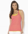 Lauren by Ralph Lauren's vibrant layered tank is a stylish essential for fitness and casual attire alike.
