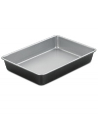 Make a cake for it! Showoff your best baking skills with this heavy-gauge aluminized steel cake pan, which heats evenly and features a nonstick finish that knows when to let go & how to clean up quick & easy. A dishwasher-safe design eliminates any bother after baking, plus the thick rolled edges on the pan prevent warping for a lifetime of use. Lifetime warranty. Make a cake for it! Showoff your best baking skills with this heavy-gauge aluminized steel cake pan, which heats evenly and features a nonstick finish that knows when to let go & how to clean up quick & easy. A dishwasher-safe design eliminates any bother after baking, plus the thick rolled edges on the pan prevent warping for a lifetime of use. Lifetime warranty.
