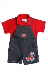 Baby Togs Infant Baby Boys 2 Piece Red Shirt and Denim Shorts Overalls Set Baby Togs Infant Baby Boys 2 Piece Red Shirt and Denim Shorts Overalls Set