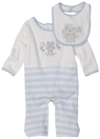 Absorba Newborn Boys Baby Bear Coverall With Bib Set Blue Stripe, 6-9 Months Absorba Newborn Boys Baby Bear Coverall With Bib Set Blue Stripe, 6-9 Months