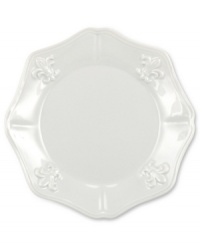 Embossed with the iconic lily, the Fleur de Lys bread and butter plate from Portmeirion sets tables in the French tradition. Classic, scalloped stoneware in cool gray lends distinct old-world elegance to everyday dining. Embossed with the iconic lily, the Fleur de Lys bread and butter plate from Portmeirion sets tables in the French tradition. Classic, scalloped stoneware in cool gray lends distinct old-world elegance to everyday dining.