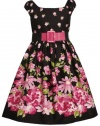 Size-6X BNJ-5462B Black and Pink Floral Border Print Belted Peasant Dress,B35462 Bonnie Jean LITTLE GIRLS
