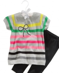 Bright stripes and a cozy fit give this First Impressions sweater and leggings set its cute and comfy style. Bright stripes and a cozy fit give this First Impressions sweater and leggings set its cute and comfy style.