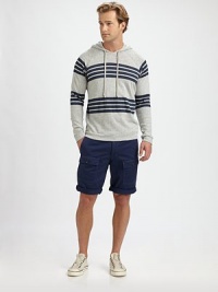Strategic stripes add snap to this soft, slub-knit cotton sweatshirt, destined to become your favorite weekend topper.Drawstring hoodPullover stylingRaglan sleevesBanded cuffs and hemCottonMachine washImported Strategic stripes add snap to this soft, slub-knit cotton sweatshirt, destined to become your favorite weekend topper.Drawstring hoodPullover stylingRaglan sleevesBanded cuffs and hemCottonMachine washImported