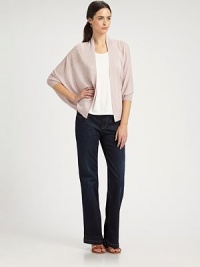 Equal parts elegant and relaxed, this slouchy style is knit from a finespun wool blend.Open frontThree-quarter dolman sleevesRib-knit cuffsCurved hemlineAbout 25 from shoulder to hem52% wool/33% modal/15% camelDry cleanImported of Italian fabricModel shown is 5'11 (180cm) wearing US size Small. Equal parts elegant and relaxed, this slouchy style is knit from a finespun wool blend.Open frontThree-quarter dolman sleevesRib-knit cuffsCurved hemlineAbout 25 from shoulder to hem52% wool/33% modal/15% camelDry cleanImported of Italian fabricModel shown is 5'11 (180cm) wearing US size Small.
