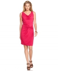 A draped cowl neck and knot detail add feminine drape to this MICHAEL Michael Kors dress -- perfect for bright spring style! A draped cowl neck and knot detail add feminine drape to this MICHAEL Michael Kors dress -- perfect for bright spring style!