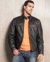 He's got the look. Get cool style that catches everyone's eye in this leather moto jacket from Marc New York.