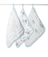 aden + anais Muslin Washcloth Set 3-Pack - Aqua and Silver aden + anais Muslin Washcloth Set 3-Pack - Aqua and Silver