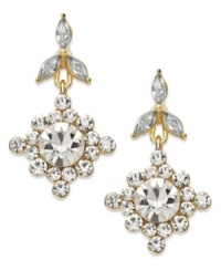 Endless sparkle for elegant nights. These drop earrings from Charter club add glitz with clear stone accents. Set in gold tone mixed metal. Approximate drop: 1/2 inch. Endless sparkle for elegant nights. These drop earrings from Charter club add glitz with clear stone accents. Set in gold tone mixed metal. Approximate drop: 1/2 inch.