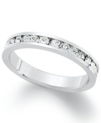 Traditions beautiful stacking ring is perfect when paired with other slim rings, but makes a pretty sparkling statement all its own. Crafted in sterling silver, a thin band features a row of round-cut crystals with Swarovski elements. Size 5-10. Traditions beautiful stacking ring is perfect when paired with other slim rings, but makes a pretty sparkling statement all its own. Crafted in sterling silver, a thin band features a row of round-cut crystals with Swarovski elements. Size 5-10.