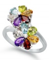 Petal perfection. Two vibrant flowers adorn this pretty wrap ring. Crafted in sterling silver with pear-cut blue topaz (3/8 ct. t.w.), light citrine (1/3 ct. t.w.), garnet (1/2 ct. t.w.), amethyst (3/8 ct. t.w.), peridot (3/8 ct. t.w.) and white topaz (3/8 ct. t.w.). Size 7.