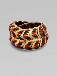 A colorful design accented with strips of supple leather in a double wrap style. Antique-finished brassLeatherLength, about 18 before wrappingHook closureImported A colorful design accented with strips of supple leather in a double wrap style. Antique-finished brassLeatherLength, about 18 before wrappingHook closureImported
