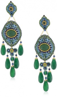 Miguel Ases Blue Gold Stone and Green Onyx 5-Drop Earrings Miguel Ases Blue Gold Stone and Green Onyx 5-Drop Earrings