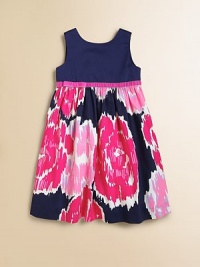 A pretty party dress in a season-spanning print, dressed-up with a velvet bow at the empire waist.Sleeveless Scoop neckline Back zipper Fully lined Cotton Dry clean Imported A pretty party dress in a season-spanning print, dressed-up with a velvet bow at the empire waist.Sleeveless Scoop neckline Back zipper Fully lined Cotton Dry clean Imported