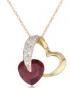 10k Yellow Gold Diamond and Garnet Heart-Shaped Pendant, 18