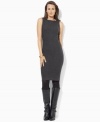 Lauren by Ralph Lauren's timeless knit sheath dress is finished with faux-leather trim at the neckline for a modern edge. (Clearance)