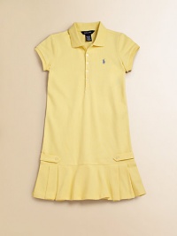 Flirty box pleats detail the hem of this chic drop-waist silhouette with button tab detail. Polo collar Short sleeves Banded cuffs Button down placket Embroidered logo pony at chest Button-through tabs at sides Box pleated hem Drop-waist 98% cotton/2% elastane Machine wash Imported Flirty box pleats detail the hem of this chic drop-waist silhouette with button tab detail. Polo collar Short sleeves Banded cuffs Button down placket Embroidered logo pony at chest Button-through tabs at sides Box pleated hem Drop-waist 98% cotton/2% elastane Machine wash Imported