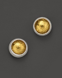 An undeniably warm look for the season, Gurhan's round amulet earrings are crafted from 24 Kt. hammered yellow gold and pure silver. An undeniably warm look for the season, Gurhan's round amulet earrings are crafted from 24 Kt. hammered yellow gold and pure silver.