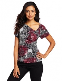 AGB Women's Short Sleeve Cameo Top With Banded Bottom