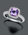 Posh in purple. Feel like royalty in this sterling silver Victoria Townsend ring featuring brilliant cushion-cut purple amethyst (1-1/4 ct. t.w.) and round-cut diamond (1/10 ct. t.w.). Size 7.