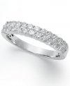 Extraordinary sparkle. Two rows of sparkling round-cut diamonds (3/4 ct. t.w.) shine in a polished 14k white gold setting.