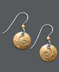 A complementary mix of metallics. Jody Coyote's whimsical drop earrings combine hammered bronze discs and beads with swirling sterling silver. Approximate drop: 1 inch. A complementary mix of metallics. Jody Coyote's whimsical drop earrings combine hammered bronze discs and beads with swirling sterling silver. Approximate drop: 1 inch.