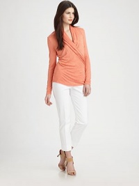 A softly draped neckline adds instant appeal to this sophisticated jersey style.Draped v-necklineLong sleevesPull-on styleAbout 25 from shoulder to hemViscoseDry cleanImported of Italian fabric Model shown is 5'10 (177cm) wearing US size Small. A softly draped neckline adds instant appeal to this sophisticated jersey style.Draped v-necklineLong sleevesPull-on styleAbout 25 from shoulder to hemViscoseDry cleanImported of Italian fabric Model shown is 5'10 (177cm) wearing US size Small.