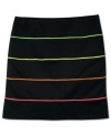 An easy, pull-on skirt from BCX is striped with neon for a splash of on-trend, pop-bright color.