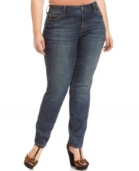 Pair all your favorite tops with DKNY Jeans' plus size skinny jeans, finished by a medium wash. Pair all your favorite tops with DKNY Jeans' plus size skinny jeans, finished by a medium wash.