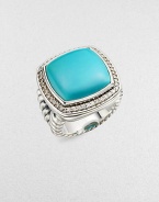 From the Albion Collection. A classic Yurman design, offering a smooth cushion of brilliant turquoise, framed in diamonds, on a split cable band of sterling silver.Diamonds, 0.48 tcw Turquoise Sterling silver About 1 square Imported