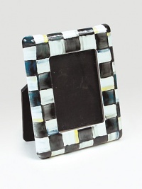 An elegant way to display a tiny, treasured photo, this frame of hand-painted checks has subtle hints of jewel-tone color. Hand-painted checks on enameled steel Glass Accommodates a 2½ X 3 photograph Overall, 6 X 6½ Imported An elegant way to display a tiny, treasured photo, this frame of hand-painted checks has subtle hints of jewel-tone color. Hand-painted checks on enameled steel Glass Accommodates a 2½ X 3 photograph Overall, 6 X 6½ Imported