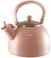 Calypso Basics 2-2-Quart Enamel-on-Steel Whistling Teakettle with Glass Lid, Pink