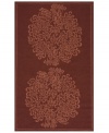 A duo of oversized vinery designs add graceful allure to this flavorful area rug. In deep wine-purple, Momeni's Veranda rug makes an inviting space out of any room or outdoor living area. Mildew-resistant polypropylene is hand-hooked and UV-protected to prevent fading.